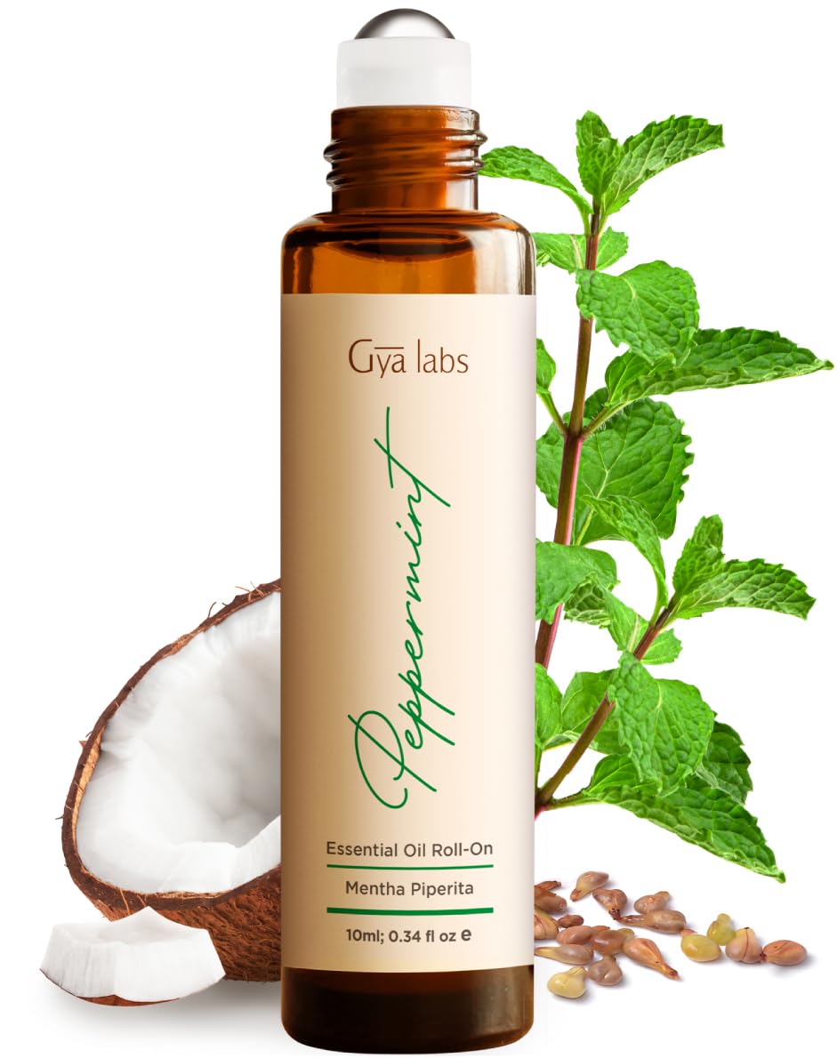 Gya Labs Peppermint Essential Oil Roll on - Cooling Relief for Head Comfort, Motion Ease, Pure Peppermint Oil Roll on, 100% Pure and Natural Aromatherapy Oil, Travel Size, Alcohol Free (10ml)