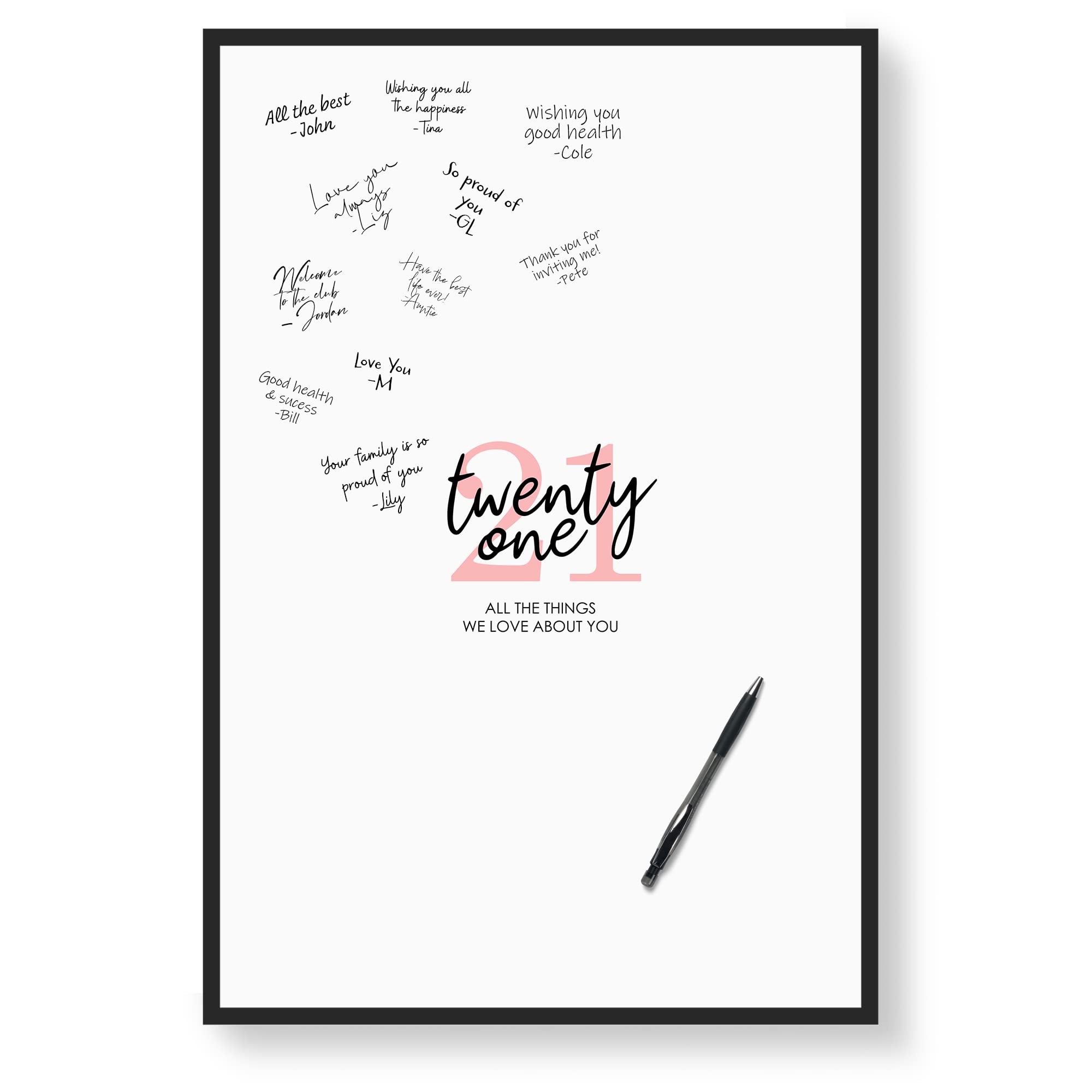 Photo 1 of Karto 21st Birthday Signature Board for Party - Party Supplies, Guest Book, Signing Board, Or Card Alternative - Poster Size 11x17 (Unframed) - Simple Pink