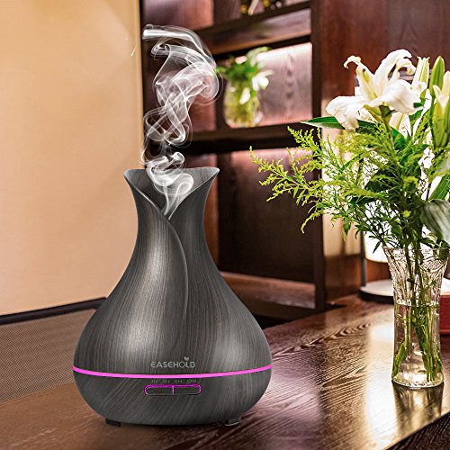 Easehold Aroma Essential Oil Diffuser Humidifier 400ml Cool Mist with Colorful Lights 4 Timer Wood Grain Finish