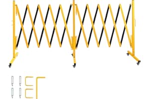 TECSPACE Industrial Expandable Metal Barricade, Expansion Size 16.4 FT, Yellow and Black,Durable Steel Safety Barricade with casters, Flexible Mobile Barrier Gate, Adjustable Traffic Fence