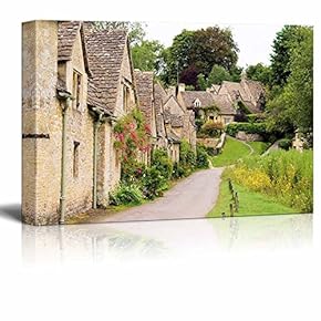 Beautiful Scenery Landscape Old Stone Houses of Arlington Row in The Village of Bibury England - Canvas Art Wall Art - 12" x 18"