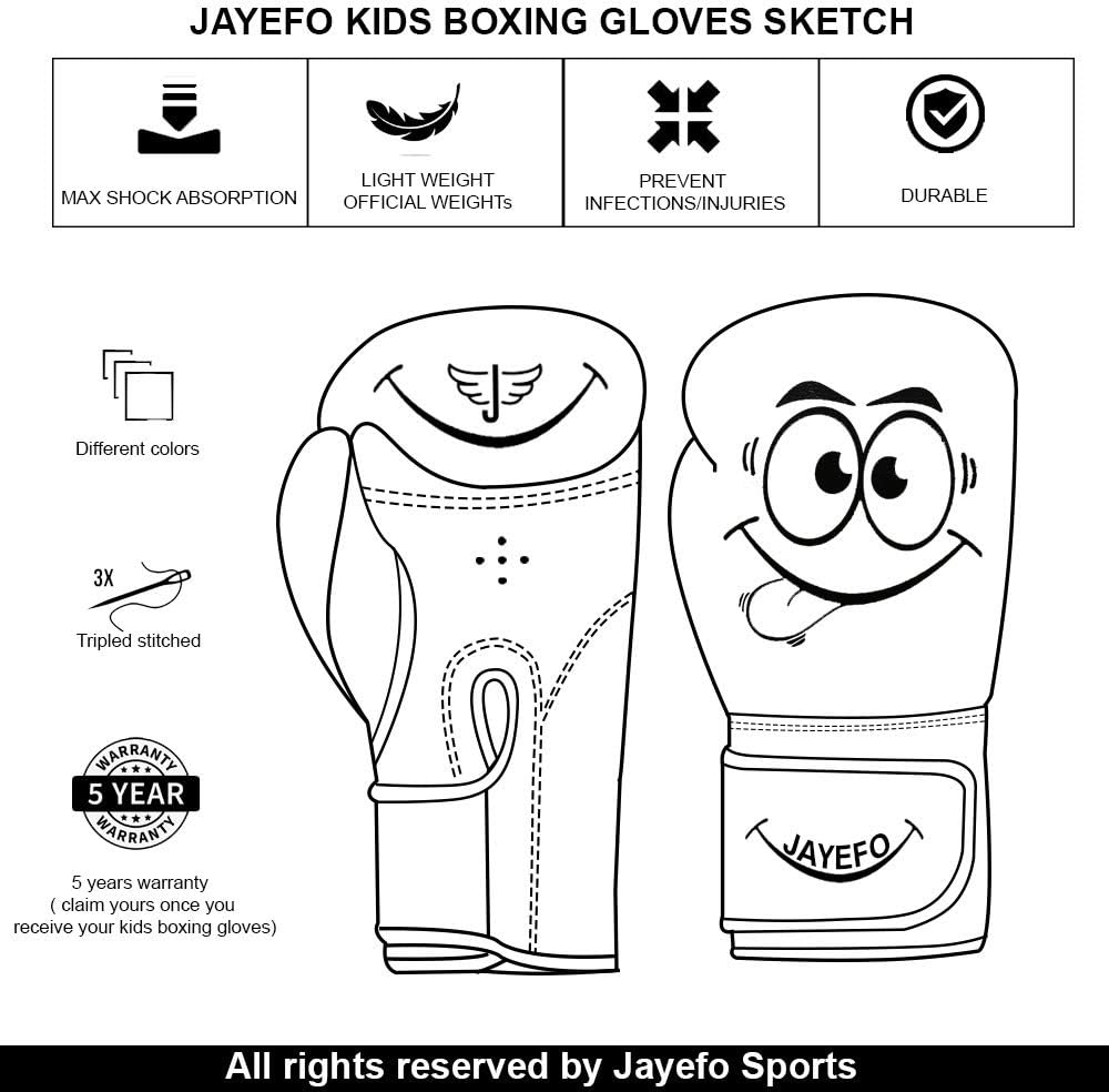 Jayefo Kids Boxing Gloves, Boxing Gloves for Kids} Sizes 4-6 OZ for Ages 5-11 Training MMA Boys Girls {Punching Bag Gloves} Kickboxing Muay Thai Youth Junior Gloves : Sports & Outdoors