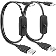 RGBZONE 2Pcs 6.6FT 5V USB Type C Switch Extension Cable, USB A to Type C Male Power USB Charging Cord Adapter Connector with On Off Switch Cable for Lamp/5V Fan, LED Strip Lighting (Black, 2Pcs)