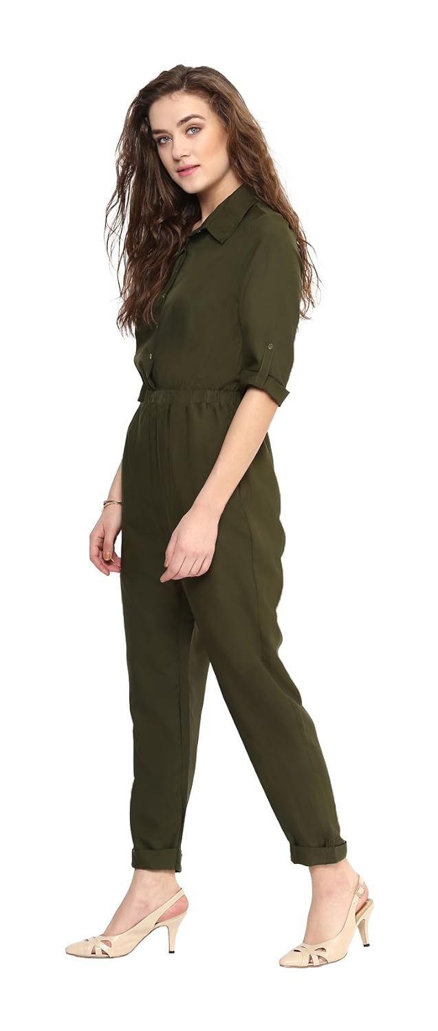 uptownie lite women's crepe roll up jumpsuit (green)