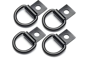 SBYLTEK 4 Pcs D-Rings Tie Down Anchor Hooks, 10mm Fixing hole D-Ring for Pickup Truck Bed Deck Rails T Slot Nut Screw, Heavy Duty Steel D Ring for Trailer, Camper, Warehouse, Garage, Cargo Cover Mounts, Black