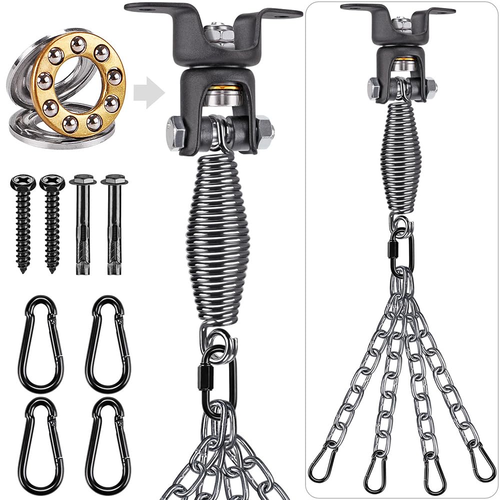 Photo 1 of BeneLabel Heavy Duty Boxing Punching Bag Hanger Chain with Spring, 350 LB Capacity, 360° Rotation Wood Beam Holder with 4 Chains and 4 Carabiners, 2 Hexagon Wood Screws and 2 Expansion Screws.
