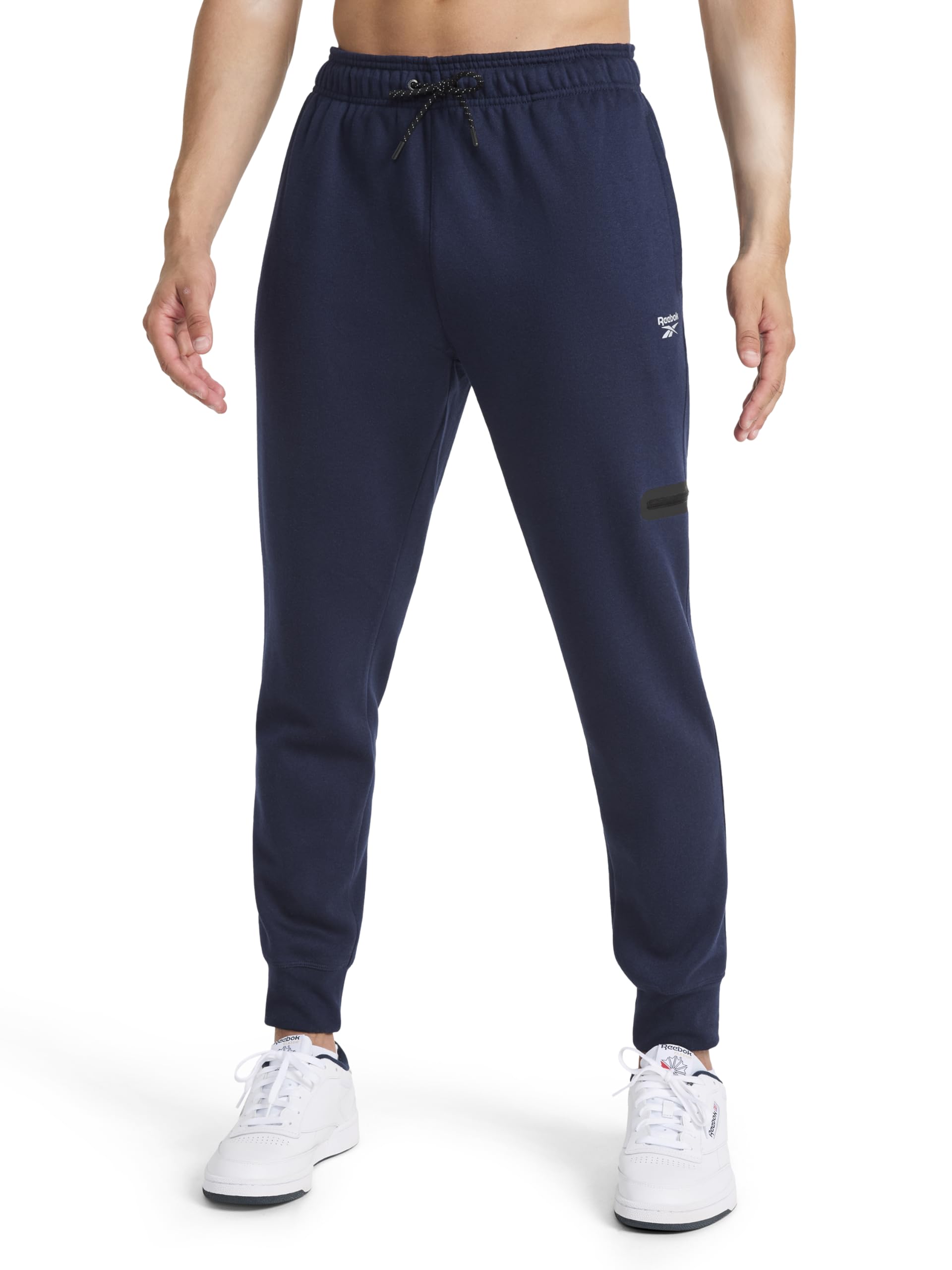 Reebok Men’s Radar Fleece Jogger, Standard Fit, 30” Inseam, Midweight Cotton-Poly Fleece Fabric, Navy, Large