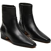 RJYLP Women's Ankle Boots Square Toe Low Chunky Block Heel Booties Comfortable Short Boots Side Zipper Booties Shoes