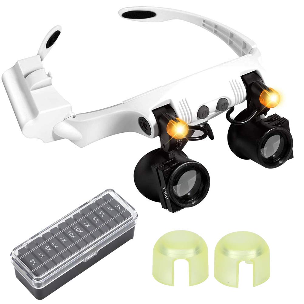 eecoo Magnifying Glass with Light, Multifunctional Head Mount LED Magnifier Visor Headband Magnifying Glasses with 21 Replaceable Lens Combination for Watch Repair, Reading, Jewelry Loupe, Soldering