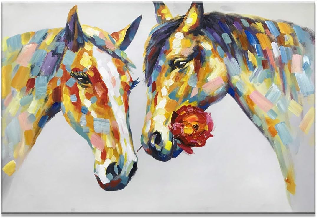 Paintings - ZENDA Horse Portrait Painting Horse Oil Painting Canvas Wall Art for Living Room Decoration Framed and Ready to Hang (in Love, 47X31in)