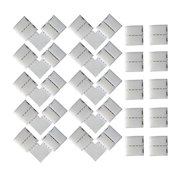 KINYOOO 20 Pcs 4 poligen LED Verbinder für 10mm Breit SMD 5050 RGB LED Streifen Stripes (10 Stück), L- Form Schnellverbinder (10 Stück).