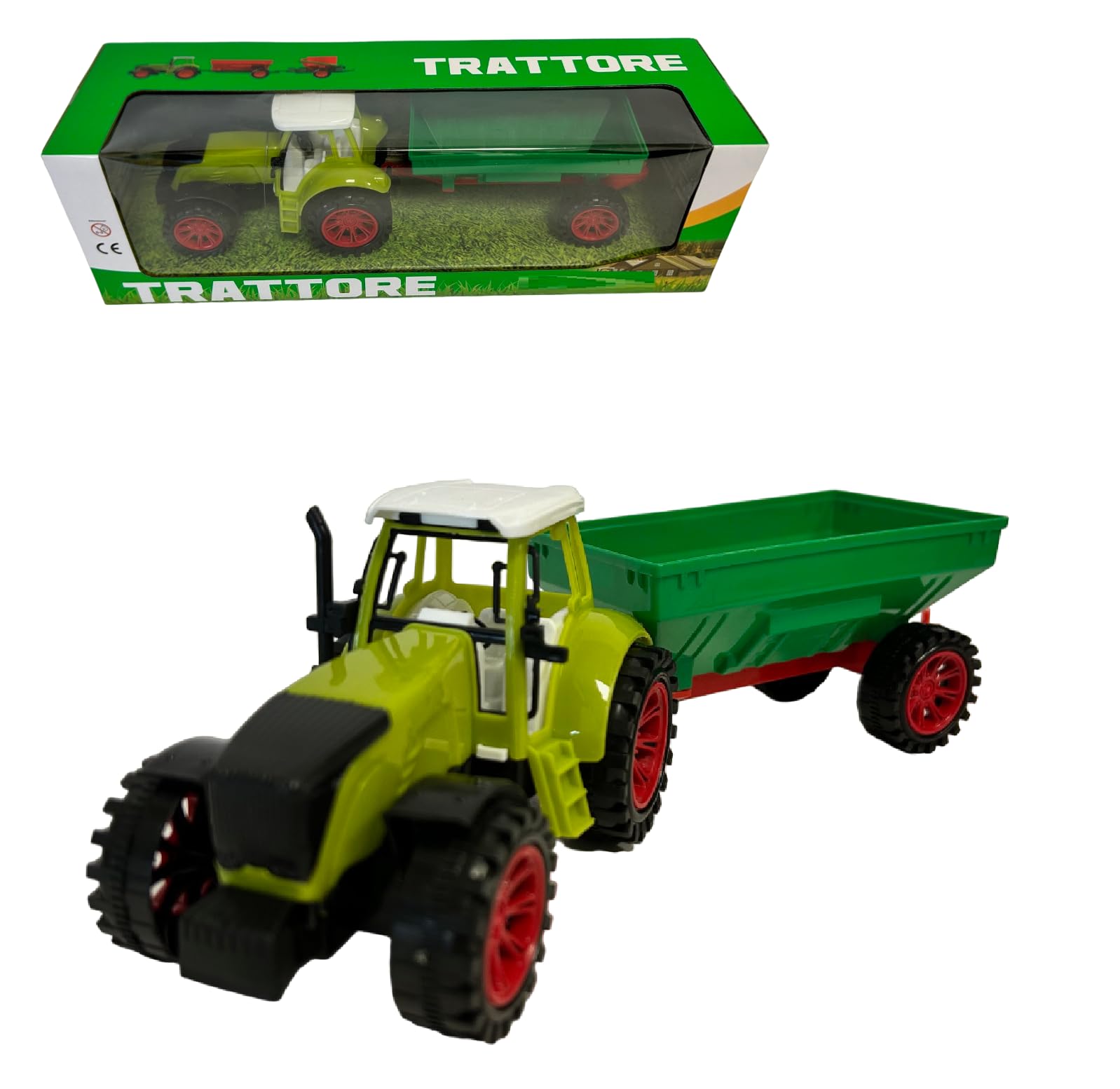 Agricultural Tractor with Trailer - Large Clutch Toy with Tank Wagon, Plough and Animal Carrier - Farm Tractor (MACINA)