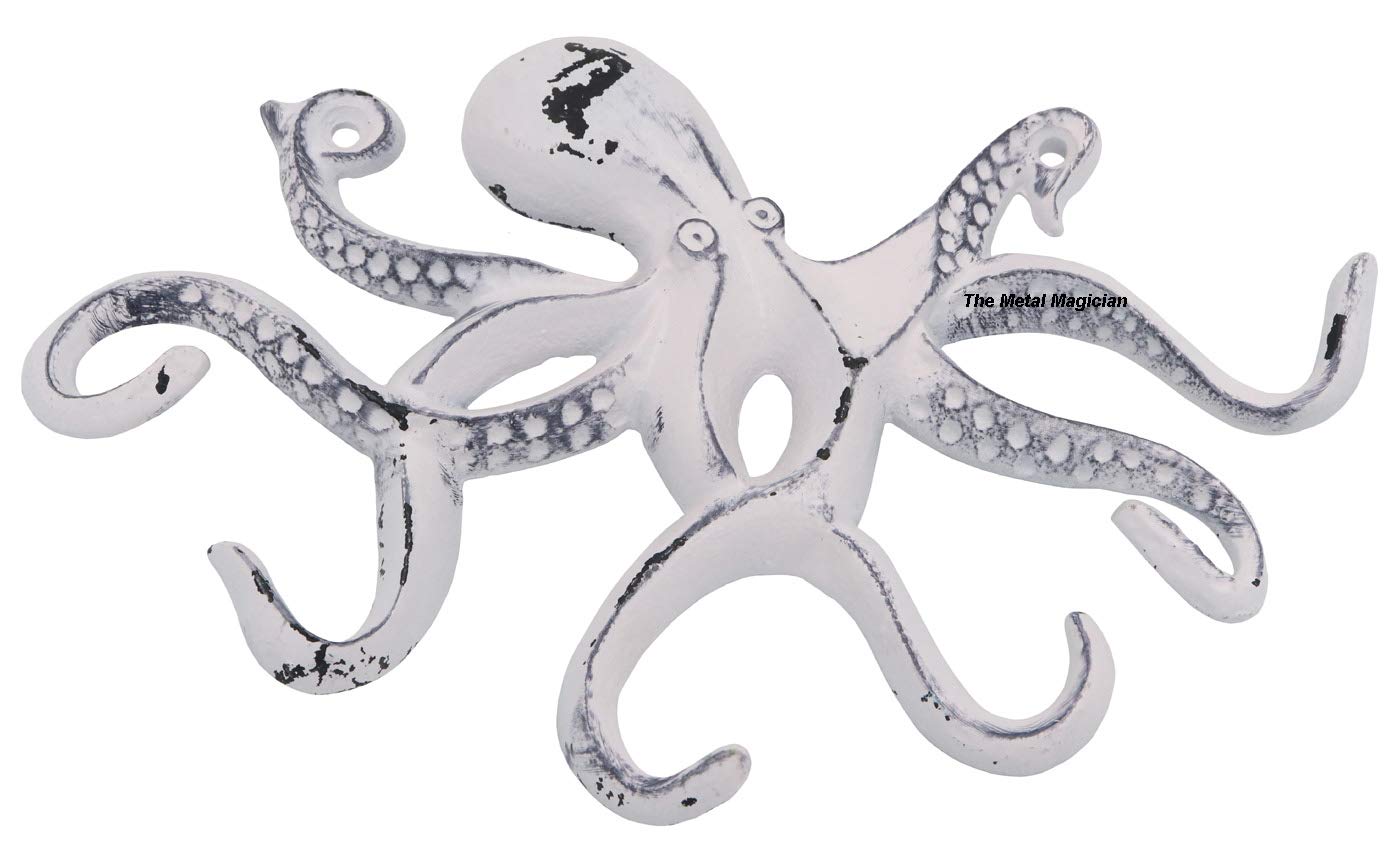 Octopus Keys Hook, Decorative Wall Mounted Nautical Wall Rack, Antique Key Holder Hook, Cast Aluminum Hanger for Coat, Towel, Bathrobe, Jacket, Bedroom, Bathroom, Kitchen & Balcony (Distressed Pink)