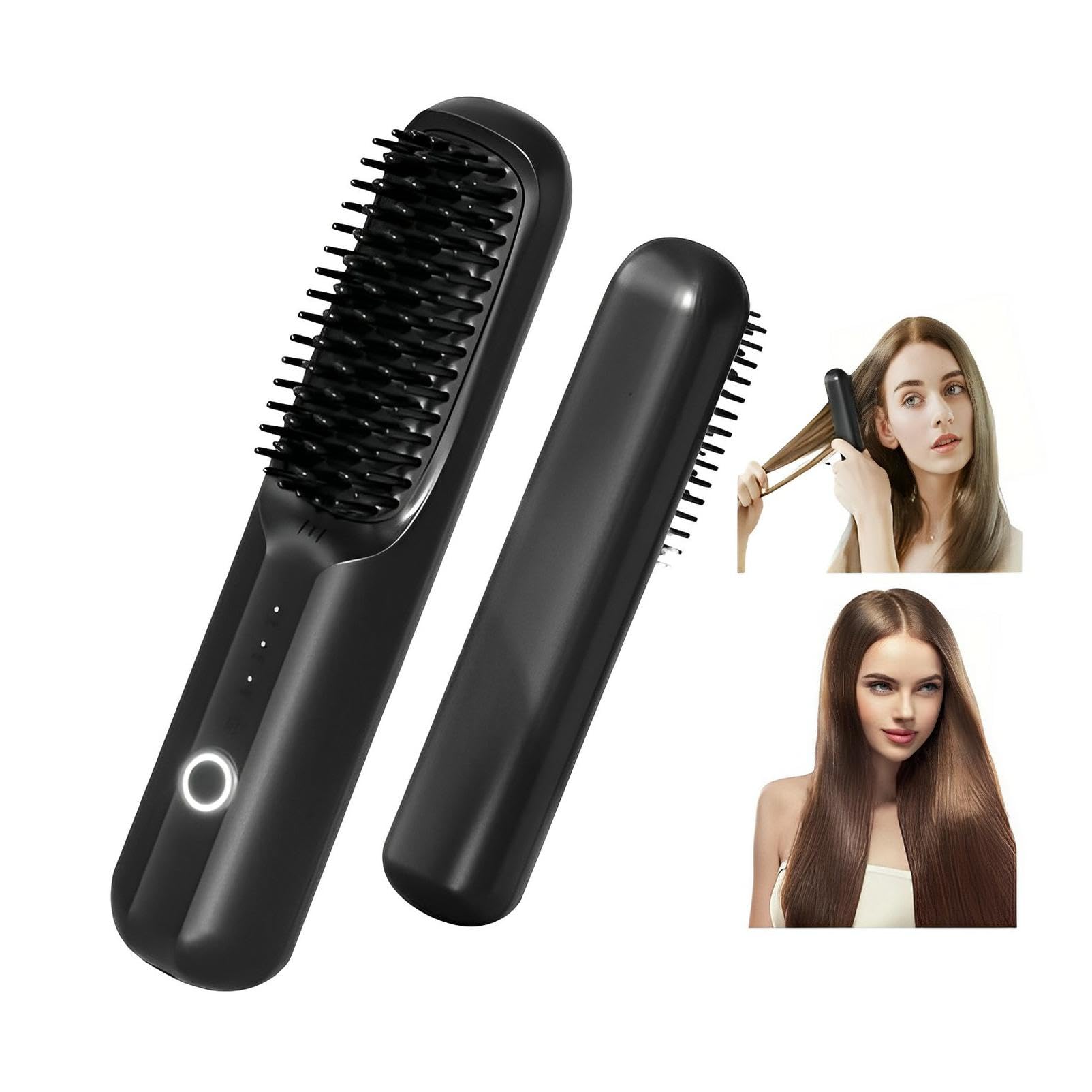 Afenau Portable Cordless Hair Straightener Brush, Mini Hot Comb, Negative Ion Straightener for Girls & Women DIY Hairstyling