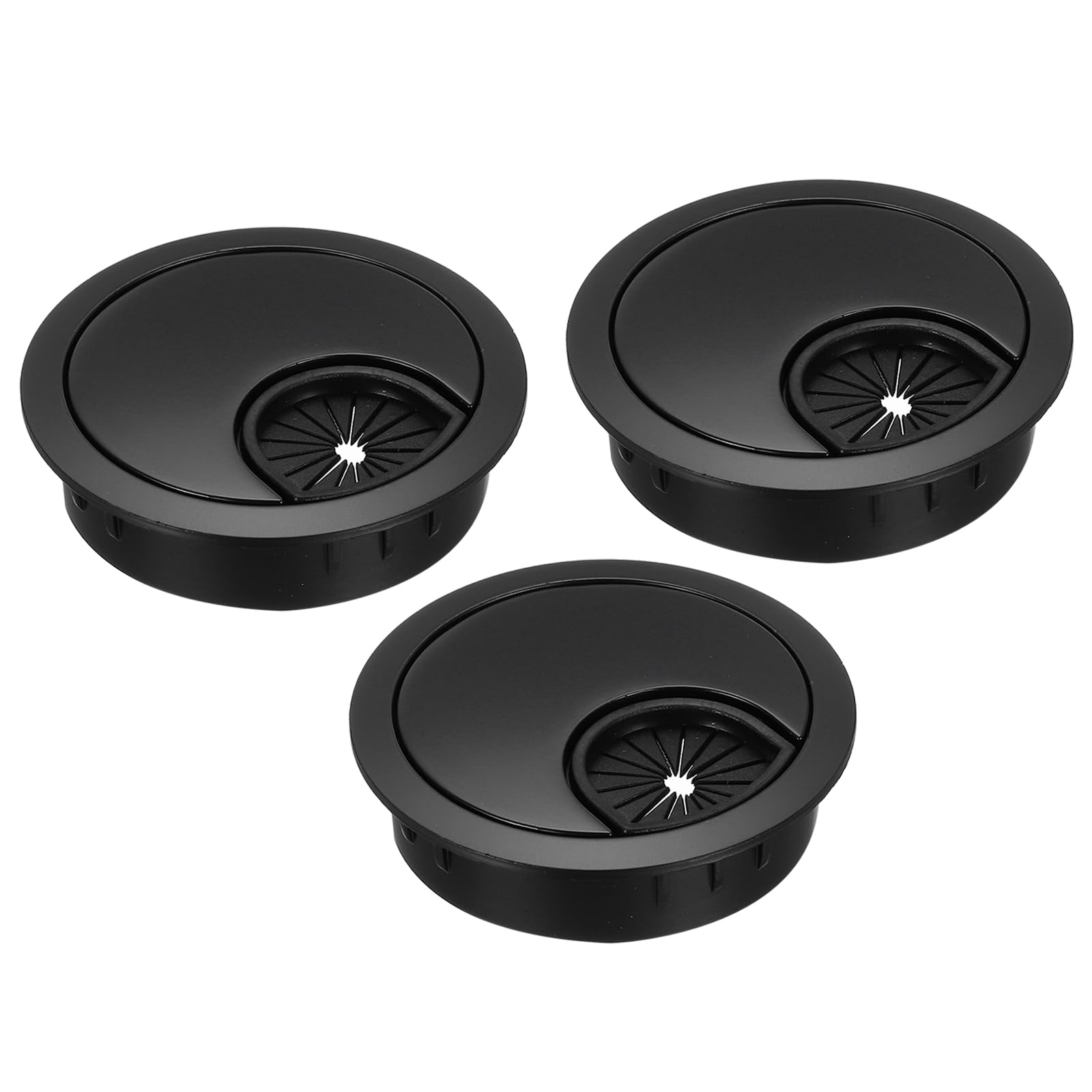 Photo 1 of MECCANIXITY 3 Pcs Desk Grommet 1.8 Inch, Zinc Alloy Round Desk Hole Cover Wire Cable Cord Organizer for Home Office Computer Table Cables, 45mm, Black