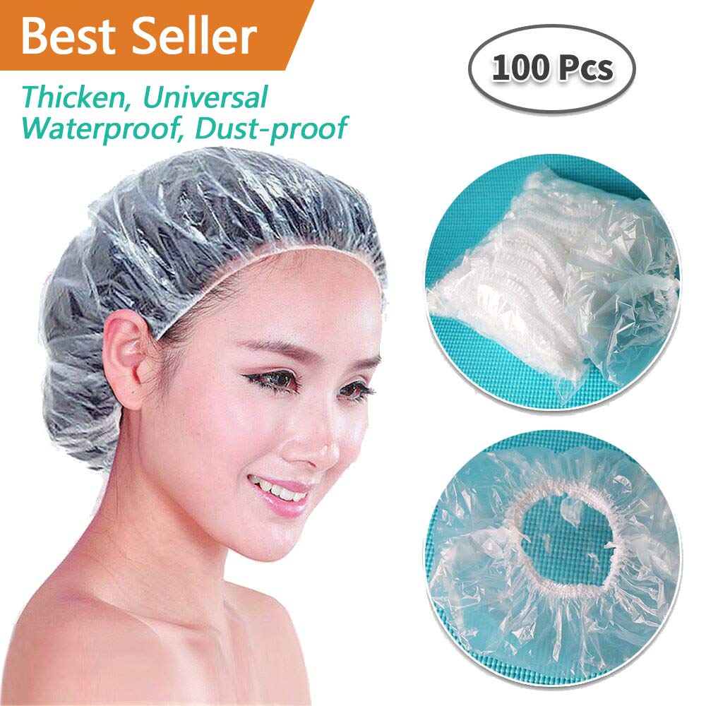 Disposable Plastic Shower Caps, 100 Pcs Clear Waterproof Thickening