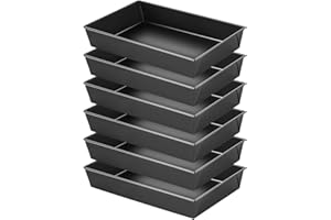 6 Pack Detroit Style Pizza Pans, Rectangular Deep Dish Pizza Pan, Non Stick Coating, Carbon Steel Pizza Pan for Oven, 14.4 x 