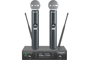 Phenyx Pro Wireless Microphone System, Auto Scan, Dual Wireless Mics,w/ 2 Handhelds, 2x100 UHF Frequencies,328ft Range,Dynami