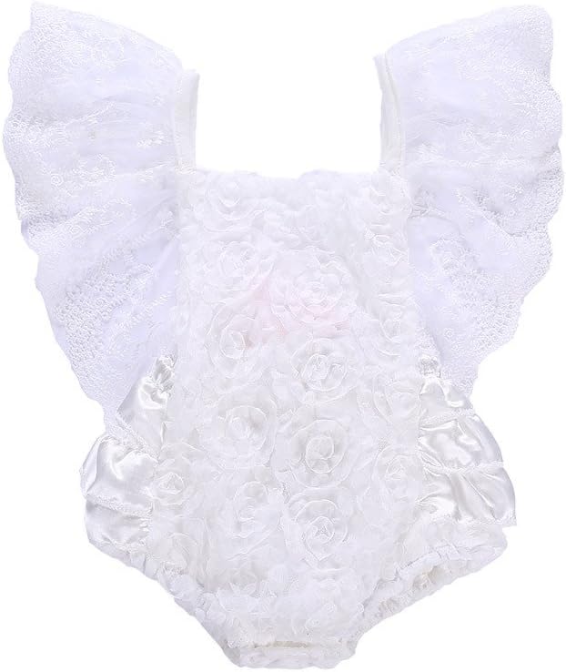 Carolui Newborn Kids Baby Girls Romper Lace Sleeveless Ruffles Bowknot Jumpsuit Bodysuit