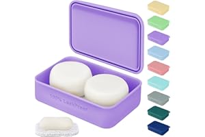 ZIRWTI Large Leakproof Travel Soap Case, Silicone Shampoo Bar Soap Dish Holder with Drainage Layer, Travel Soap Container, Portable Bar Soap Box for Shower, Traveling, Gym, Bathroom (Lavender Purple)