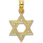 JewelryWeb 11mm 14k Gold Religious Judaica Star of David Engraved Jewish Pendant Necklace for Women