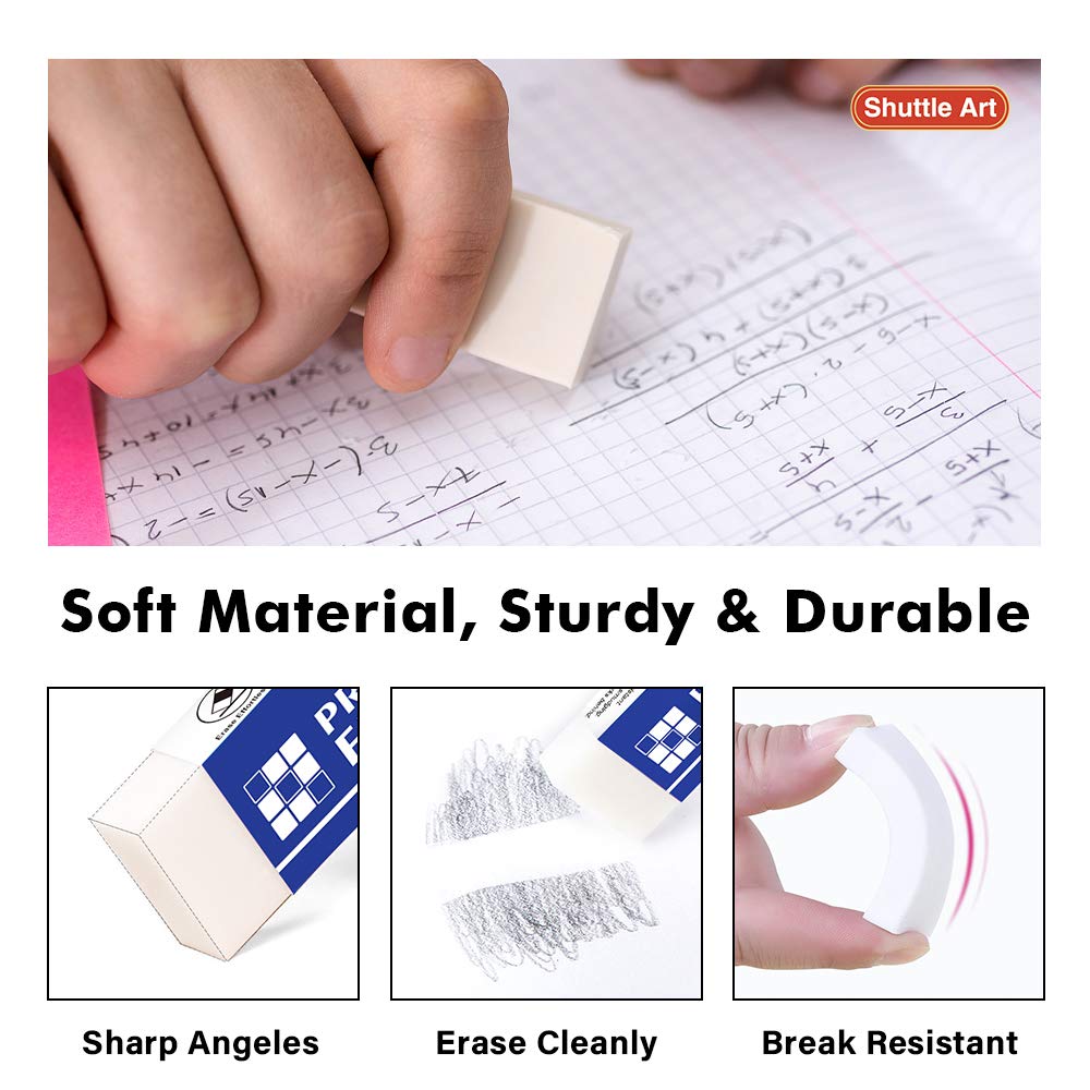 Erasers, Shuttle Art 72 Pack Premium Erasers Bulk, White Eraser Classroom Set for Kids Teachers as School and Office Supplies