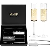 AW BRIDAL Engagement Gifts for Couples Mr and Mrs Champagne Flutes, Bride and Groom Champagne Glasses with Sliver Wedding Cake Knife for Bridal Shower, Mr and Mrs Gifts for Couple Anniversary Wedding