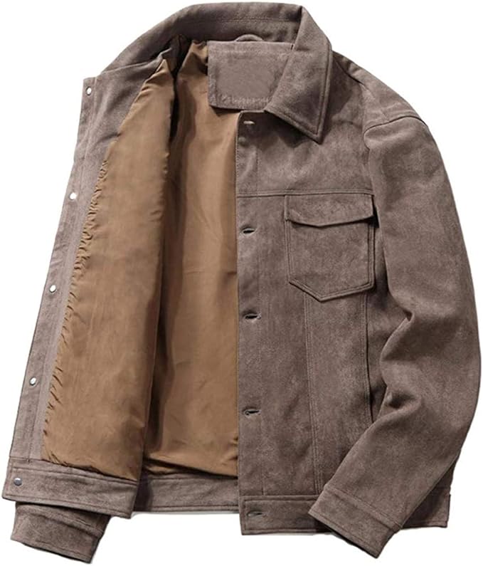 Men's Vintage Lightweight Button Front Faux Suede Leather Trucker