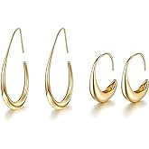 Gold silver Hoop Earrings for Women Lightweight Teardrop 18K Gold Plated Large and Small Oval Pull Through Fluid Hoop Earrings Set, Chunky Gold silver Statement Dangle Drop Earrings