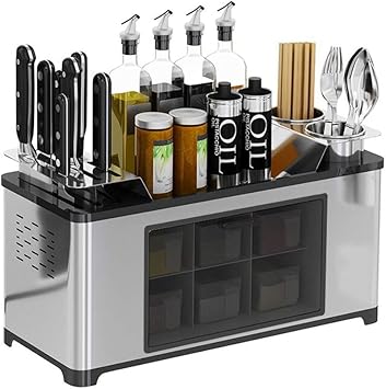 Amazon Com Stainess Steel Countertop Spice Rack Seasoning Box Shelf Cans Bottle Storage Jars Condiment Container Knife Holder Chopsticks Caddy Kitchen Cutlery Organizer Cooking Utensil Tool Holder Home Improvement