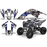 AMR Racing ATV Graphics kit Sticker Decal Compatible with Yamaha Raptor 700 2006-2012 - Mad Hatter Blue Silver