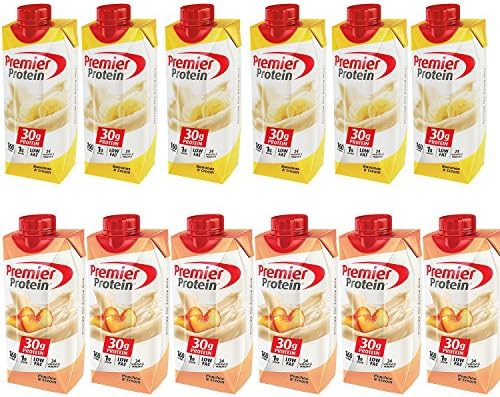 Premier Protein High Protein Shake, Bananas &amp; Cream, Peaches &amp; Cream (11 fl. oz., 12 pack)