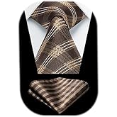 HISDERN Ties for Men Plaid Checkered Tie with Pocket Square Woven Business Formal Necktie Handkerchief Set Wedding Party