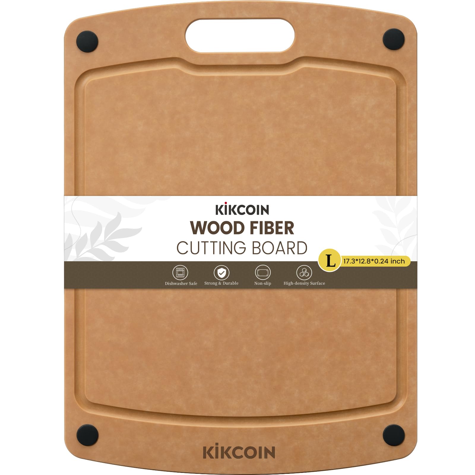 Photo 1 of Kikcoin Wood Cutting Board, Cutting Boards for Kitchen Dishwasher Safe Non-slip Chopping Board with Juice Groove, Wood Fiber Composite Cutting Board with Handle, 17.3"*12.8"