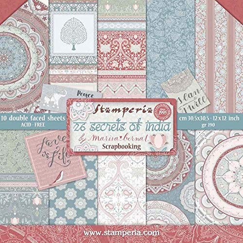 STAMPERIA INTERNATIONAL, KFT 12" x 12" Paper Pad - 26 Secrets of India - 10 Designs / 1 Piece