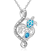Fenthring Turtle Necklace for Women Sea Turtle Gifts Mom Pendant Blue Opal Topaz Sterling Silver Heart Infinity Mother Daughter Wave Christmas Gifts for Women
