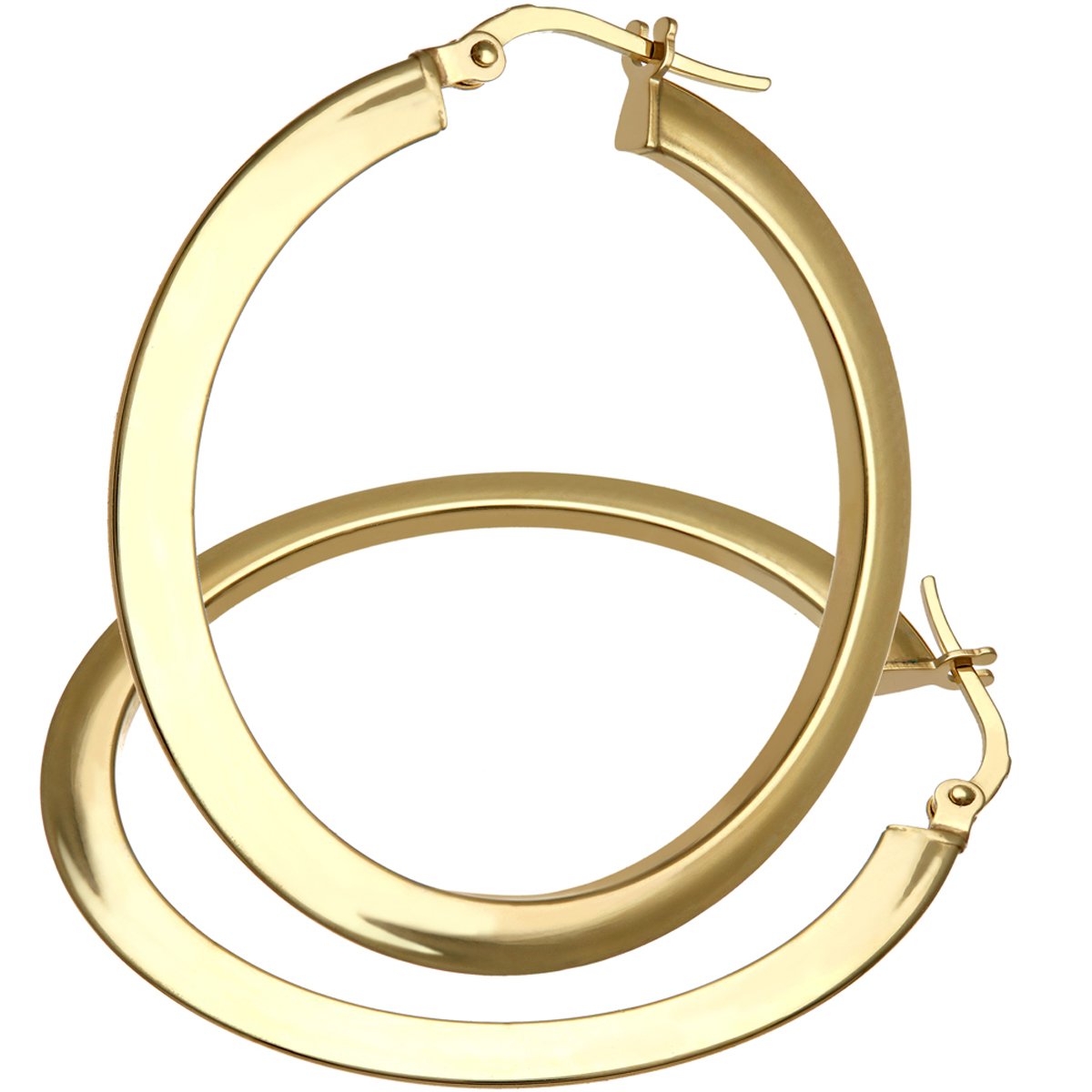 9ct Yellow Gold Earrings – Slim Flat Round Hoop Women’s Earrings - by Elegano