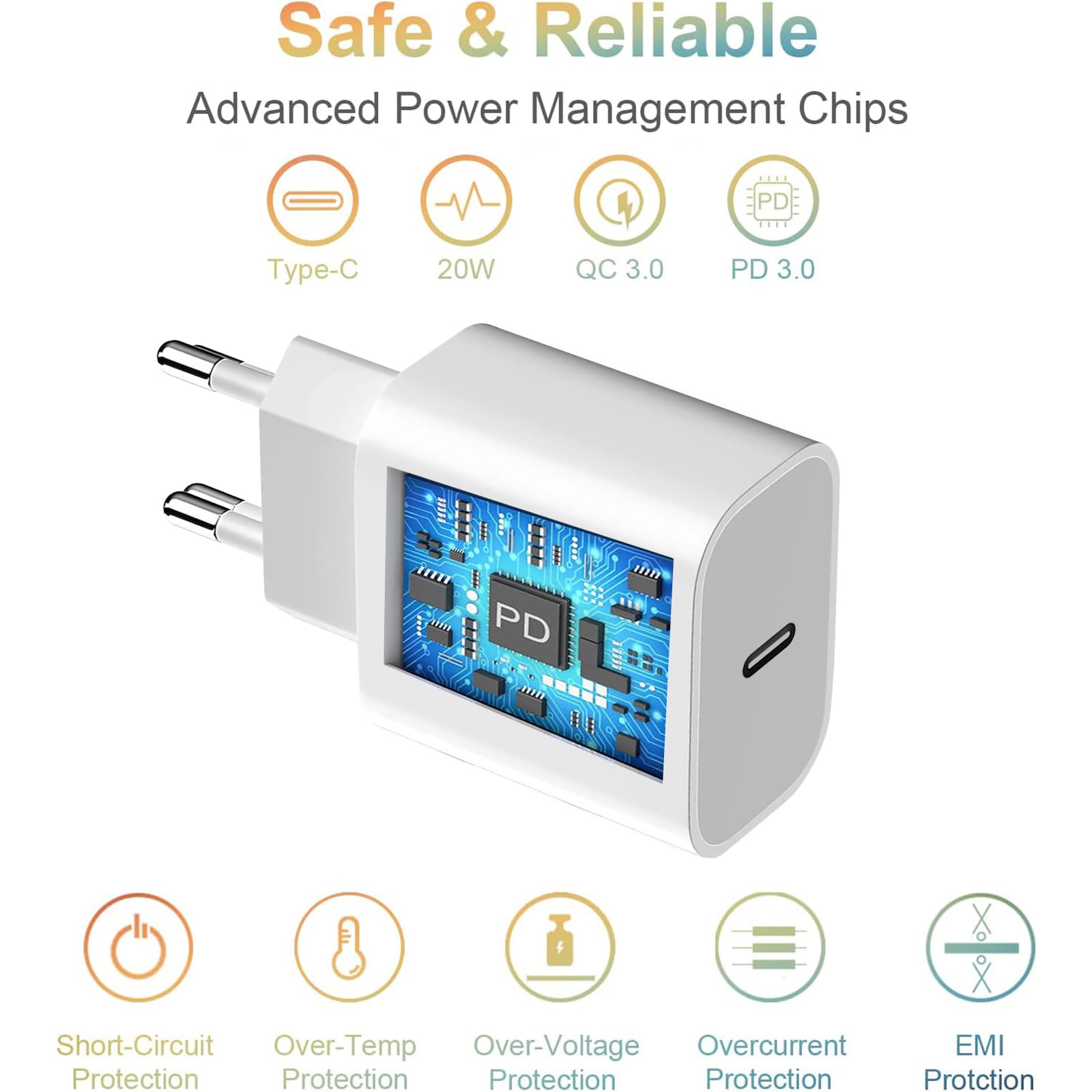20W USB‑C Power Adapter für Apple, USBC Netzteil Stecker Schnellladegerät Ladestecker Ladegerät für iPhone 17 16 15 14 13 12 11/16 17 Pro/15 16 Pro Max/16 15 Plus /13 12 Pro Max/Mini, iPad, AirPods 2