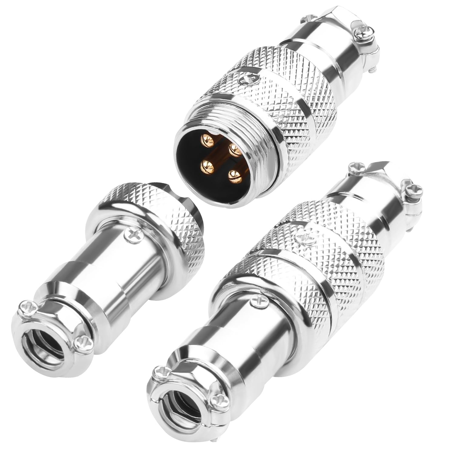 QIANRENON Gold Plated GX16 4Pin Docking Aviation Connector 7A GX16 4Pin Aviation Plug Socket Solder Adapter M16 4 Pole Aerial Plug Quick Connect Nut Lock, for Electrical Electronic Signal, 2Pcs