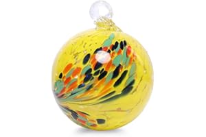 VCUTEKA Hanging Garden Gazing Ball, Hand-Blown Glass Witch Ball for Outdoor Garden Décor, 6" Yellow Swirl