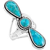 Turquoise Ring Sterling Silver 925 Genuine Gemstones Size 6 to 11