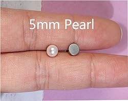 Small Pearl Stud Earrings Flat Screw Back,Silver