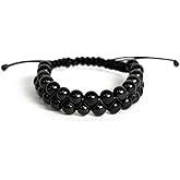 Karelian Heritage Genuine Shungite Stone Macrame Beaded Bracelet with 8 mm Round Beads, Protection Shungite Jewelry | Natural Semi-Precious Crystal Jewelry | Spiritual Healing Chakra Reiki SB120