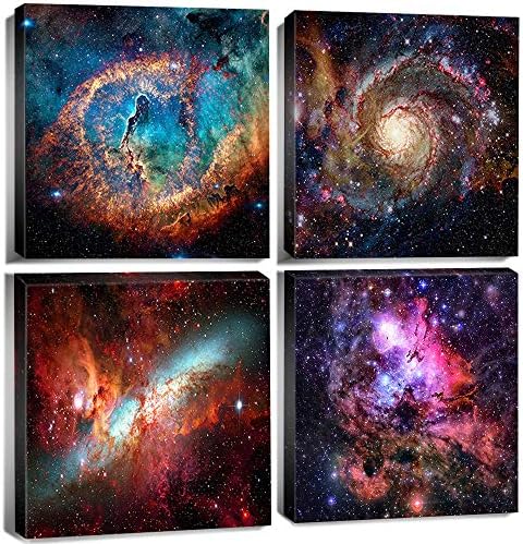 Nebula Galaxy Wall Art Outer Space Starlight Decor Painting Prints on Canvas Room Decorations Wooden Frames Posters 16″ x 16″ x 4 Panels/Set Modern Artwork Bedroom Home Cosmic Astronomy Pictures