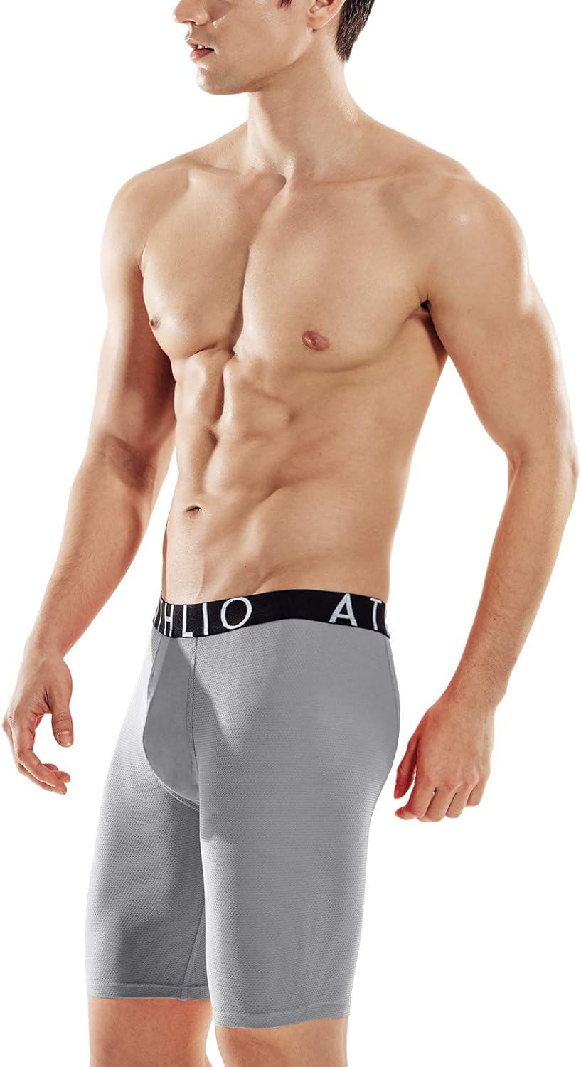 ATHLIO Men's (Pack of 3) Relaxed Stretch Open-Fly Cool Dry Brief Mesh Underwear Trunk: Clothing