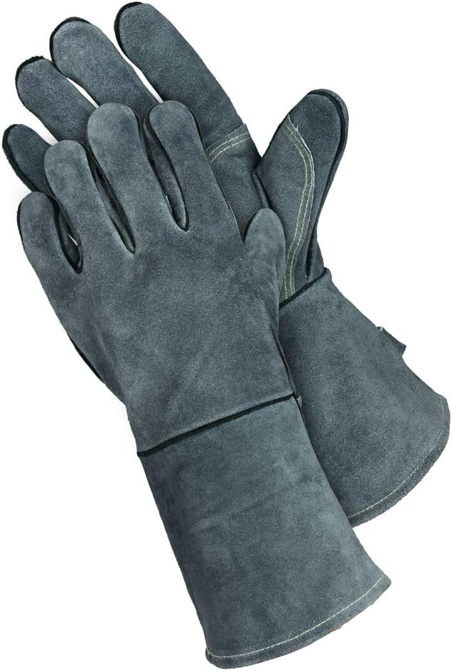 Yzllq Heat & Fire Resistant Gloves Leather,Perfect for Fireplace, Stove, Oven, Grill, Welding, BBQ, Pot Holder, Animal Handling,B,14inch