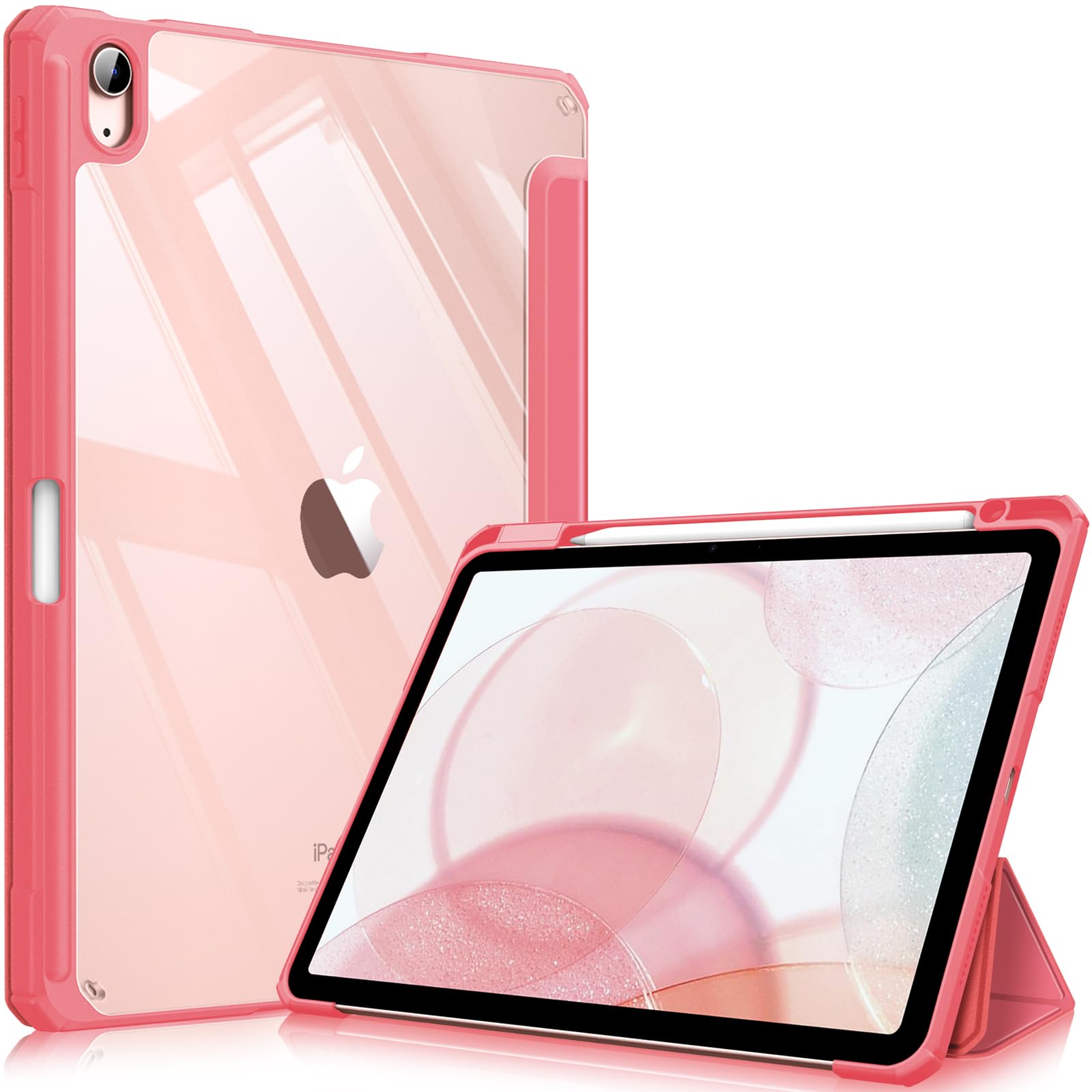 FINTIE Hybrid Case for iPad Air 11 Inch M4 (2026)/M3 (2025)/M2 (2024), iPad Air 5th/4th Generation (2022/2020) 10.9 Inch - Shockproof Slim Clear Acrylic Cover with Pencil Holder, Pink — image 1