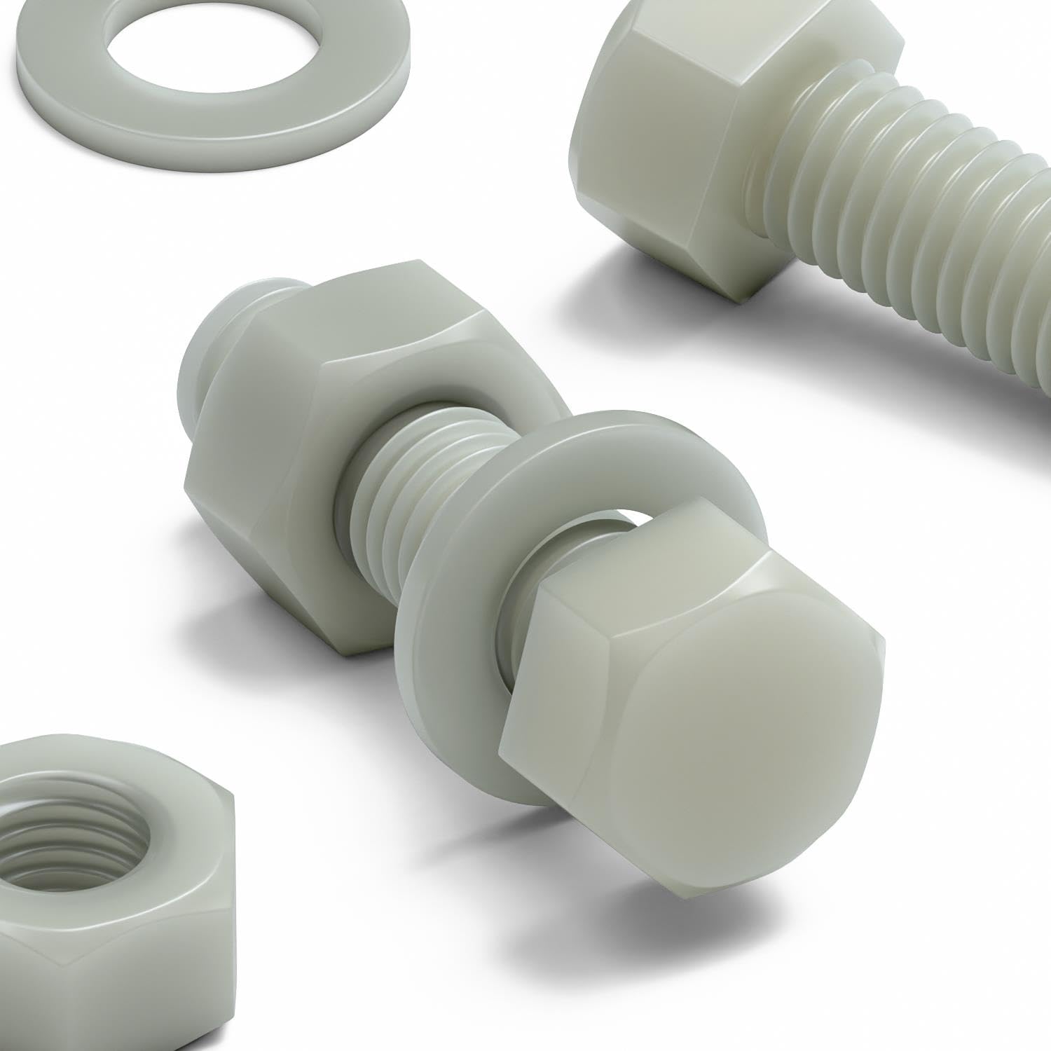50 x Glass Filled Reinforced Super Nylon Hex Head, M8 x 30mm, Plastic Nuts and Bolts, Washers, Hexagon