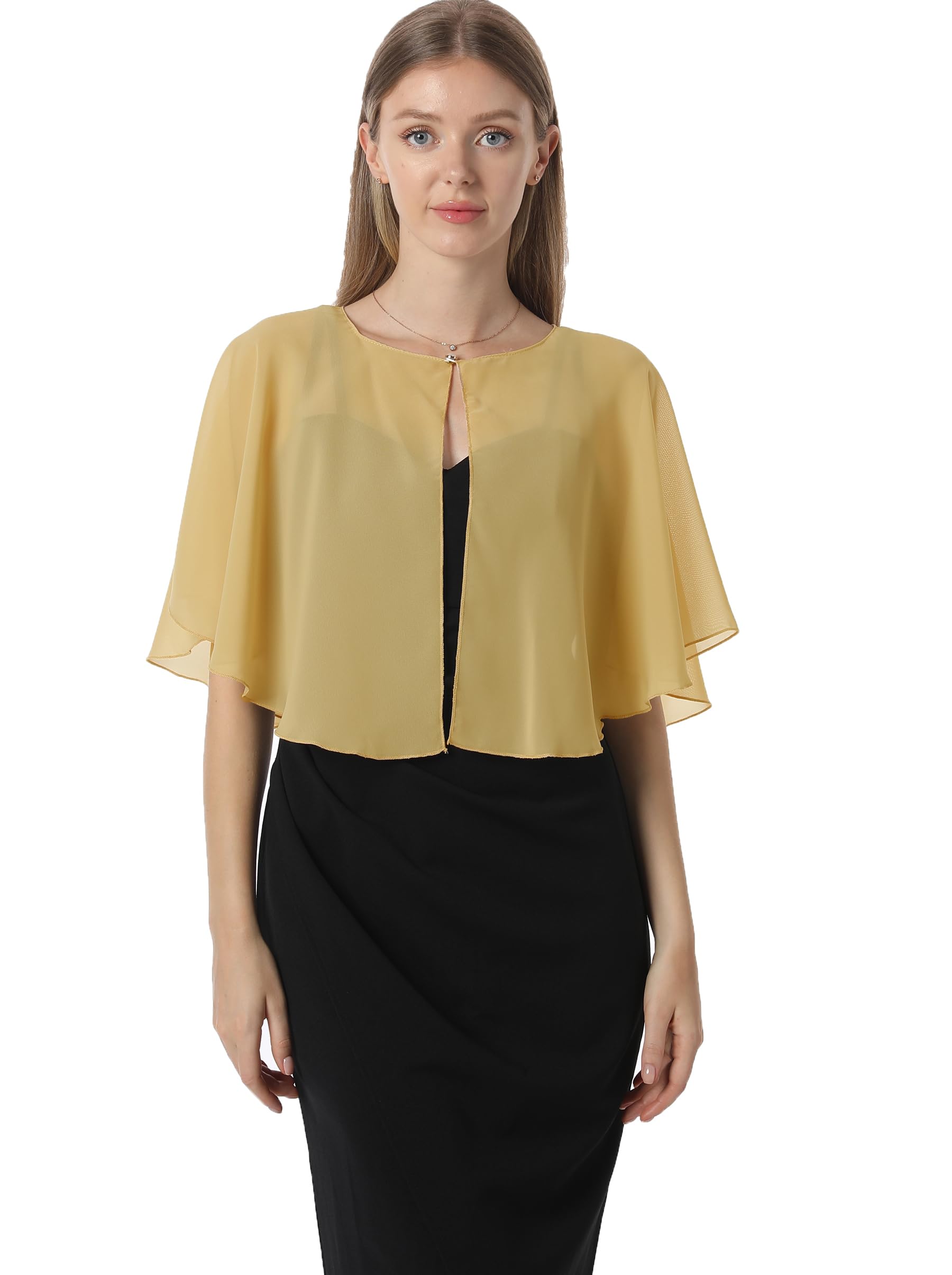 Photo 1 of Chiffon Capelet Women's Soft capes Shawls and Wraps for Evening Dress Wedding Cape Cover Up (Gold)