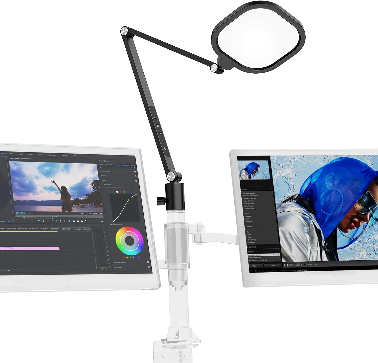 Photo 1 of Desk Lamp for Computer Monitor Arms, Compatible with 1.18-1.38 inch Diameter Pole-Mounted Dual Monitor Stand, 1200LM Dimmable Desk Light with Remote Control, 31" Tall, CRI 95, Timer